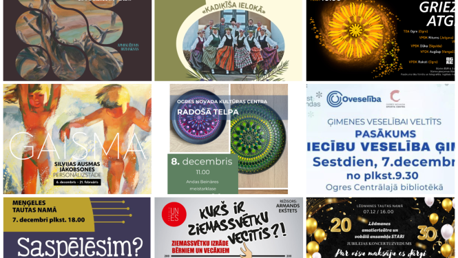 Nedēļas nogales notikumu afišu kolāža