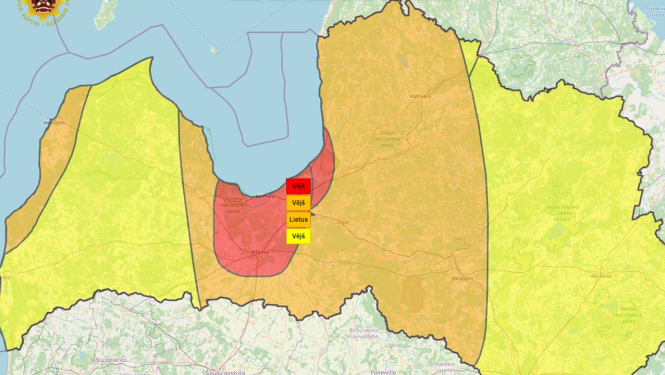Latvijas karte ar negaisa brīdinājumiem 28.07.2024.