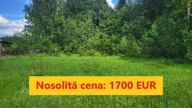 Izsoles noslēgums - nosolītā cena 1700 uz zemezgabala (pļava ar kokiem) fona