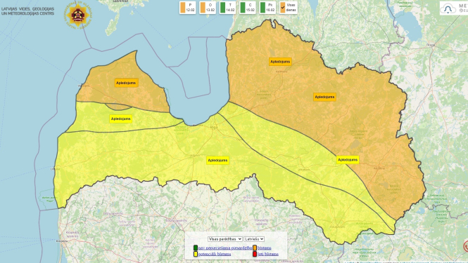 Spēkā dzeltenais brīdinājums 12.02.2024
