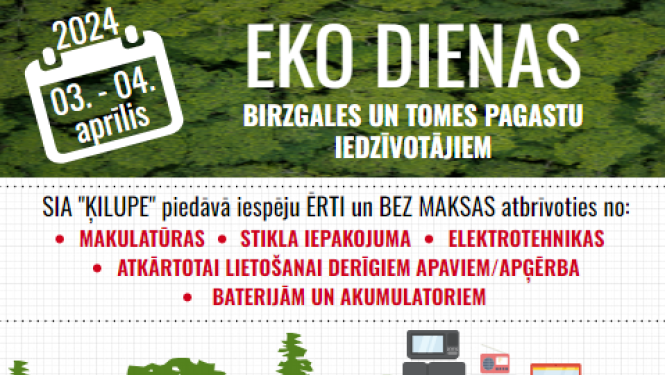 Eko dienu afiša Birsgales un Tomes pagastiem
