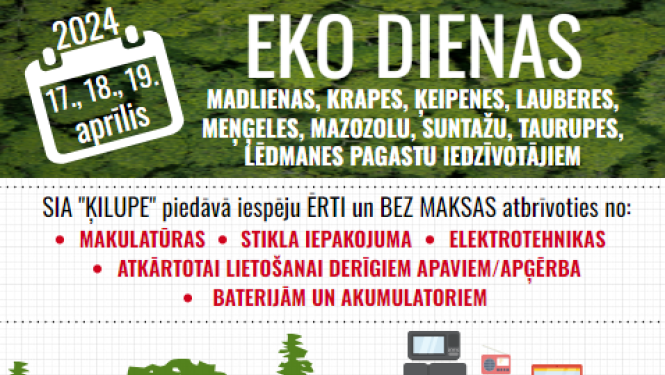 Eko dienu afiša Madlienas, Krapes, Ķeipenes u.c. pagastiem