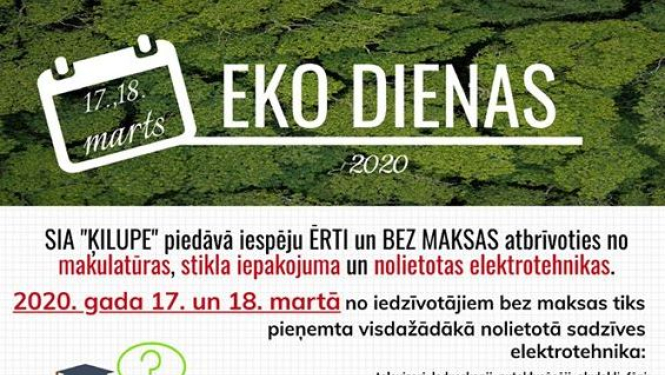 EKO Dienas 2020 – iespēja atbrīvoties no nolietotās elektrotehnikas