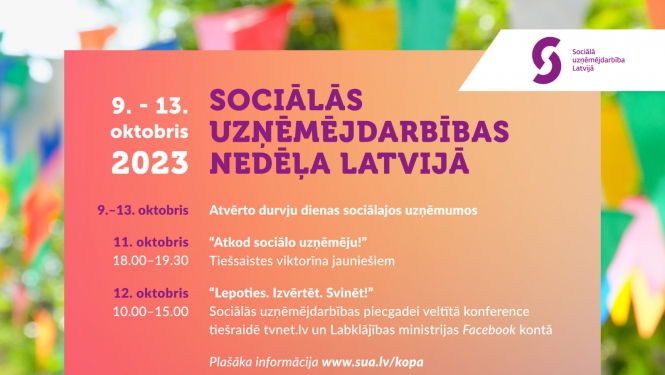 Sociālās uzņēmējdarbības nedēļa 2023 plakāts