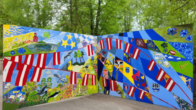 Par godu Latvijas Republikas neatkarības atjaunošanai ar ogreniešu rokām tapusī glezna