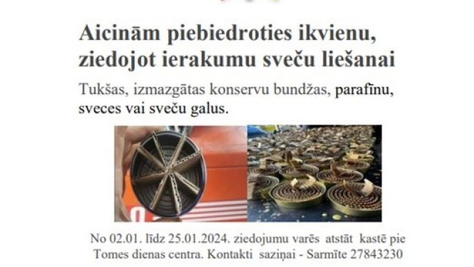 Aicinām ziedot ierakumu svecēm plakāts 12.2023