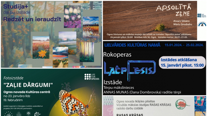 Izstāžu Ogres novadā plakātu kolāža 01.2024.
