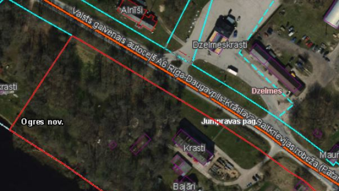 Daudzdzīvokļu dzīvojamai mājai “Krasti”, Dzelmes, Jumpravas pag., Ogres nov., funkcionāli nepieciešamā zemesgabala noteikšanas/pārskatīšanas procesa uzsākšana - karte