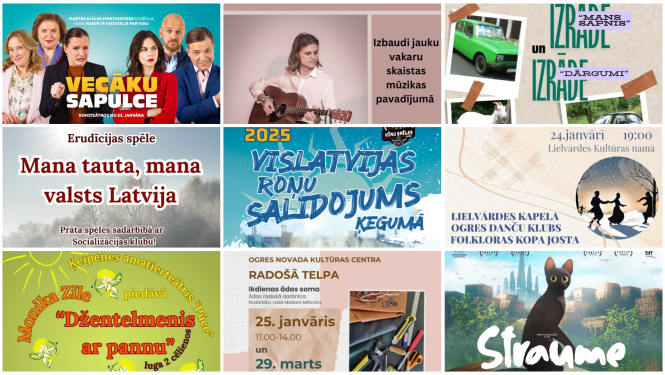 Nedēļas nogales pasākumu afišu kolāža