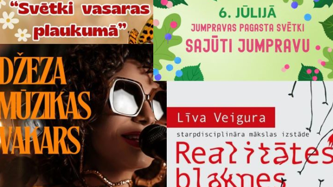 Kolāža ar afišām nedēļas nogales pasākumiem