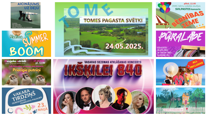 Nedēļas nogales pasākumu afišu kolāža