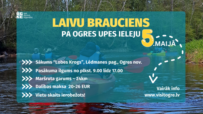 Afiša laivu braucienam pa Ogres upi 5.maijā