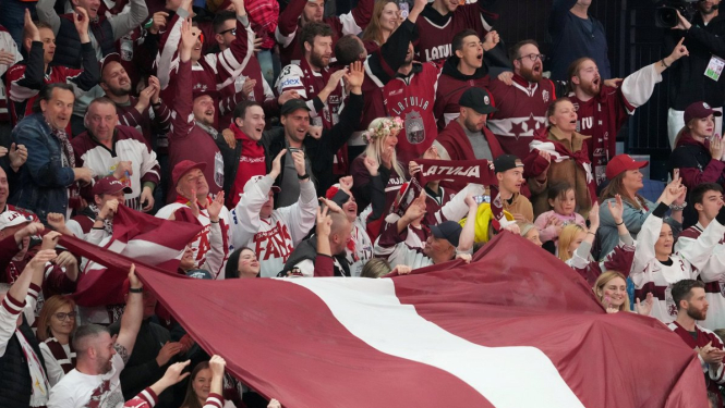 Latvijas hokeja komandas līdzjutēji. Foto: LETA, Edijs Pālens