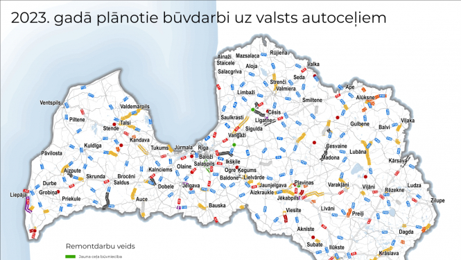 LVC mājas lapā publicēta karte ar šogad plānotajiem valsts ceļu remontdarbiem