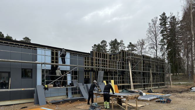 Lielvārdes moduļtipa bērnudārzs, ēkas būvdarbi 04.2024.