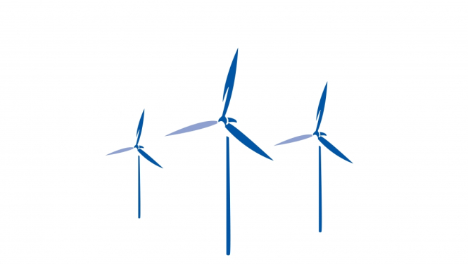 Latvijas vēja parku logotips ar trīs vēja ģeneratoriem