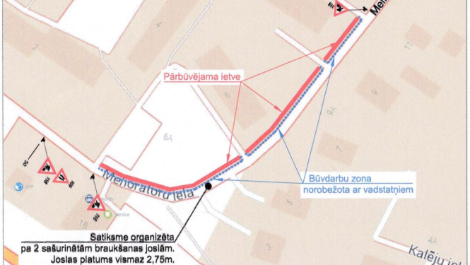 Satiksmes organizācijas shēma Melioratoru ielas pārbūves darbu laikā Ikšķilē