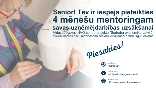 Aicinājums senioriem piedalīties bezmaksas mentoringa programmā uzņēmējdarbības uzsākšanai un attīstīšanai!