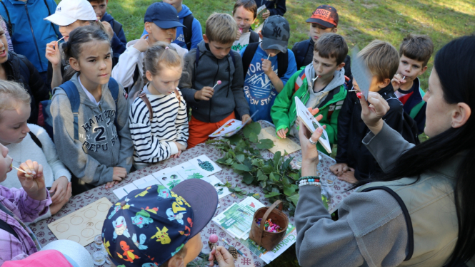 Ogres Zilajos kalnos Meža zinību dienā skolēni apgūst Meža ābeci