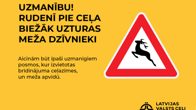 Brīdinājums par to, ka rudenī uz ceļa biežāk var parādīties meža zvēri