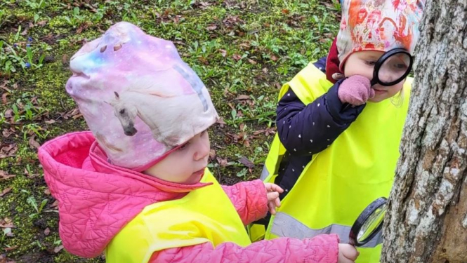 Jumpravas pamatskolas pirmsskolas grupu bērni iepazīst mežu