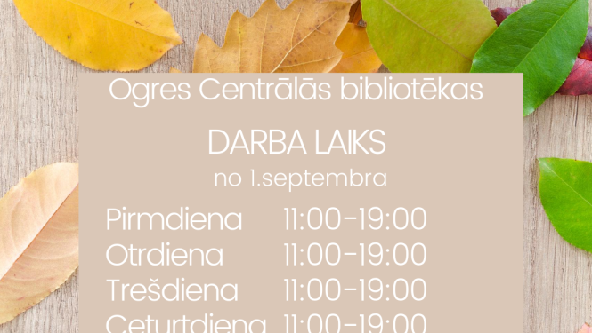 No 1.septembra izmaiņas bibliotēkas darba laikā
