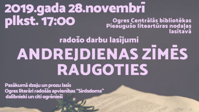 Radošo darbu lasījumi 28. novembrī Ogres bibliotēkā