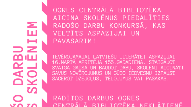 Bibliotēka skolenus aicina piedalīties radošo darbu konkursā