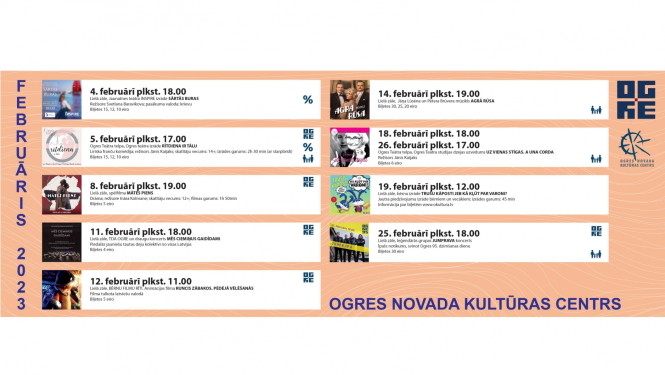Februārī Ogres novada Kultūras centrs piedāvā daudzveidīgu pasākumu klāstu