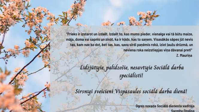 Apsveikums vispasaules Sociālā darba dienā