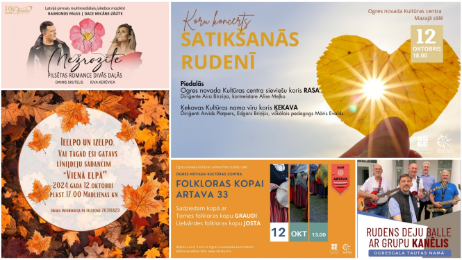 Nedēļas nogales pasākumu plakātu kolāža 10.2024.