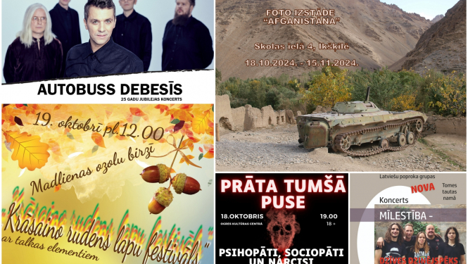 Oktobra pasākumu Ogres novadā plakātu kolāža 10.2024.