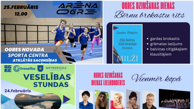 Nedēļas nogales pasākumu plakātu kolāža 02.2024.