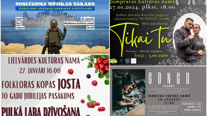 Nedēļas nogales pasākumi Ogres novadā plakātu kolāža 01.2024.