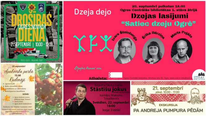 Pasākumu Ogres novadā  09.2024. plakātu kolāža