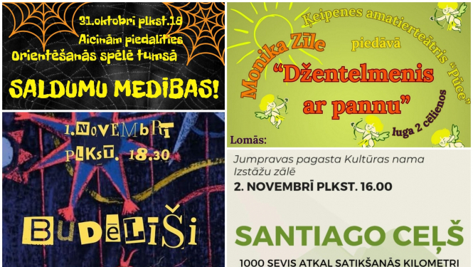 Pasāķumu Ogres novadā plakātu kolāža 10.2024.