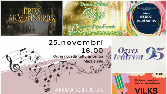 Pasākumi Ogres novadā plakātu kolāža 11.2023.