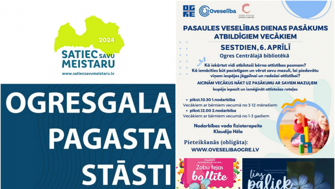 Pasākumu plakātu kolāža aprīlis 2024. gads Ogres novadā