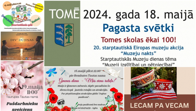 Pasākumu plakātu Ogres novadā 05.2024. kolāža