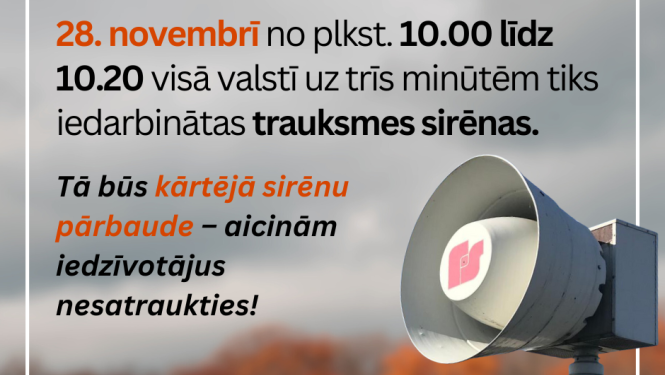 Paziņojums par sirēnu pārbaudi 28.11.2023