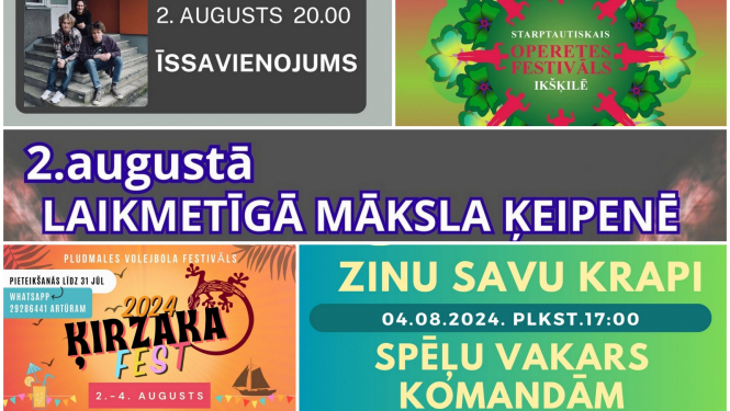 Pasākumu Ogres novadā plakātu kolāža 08.2024.