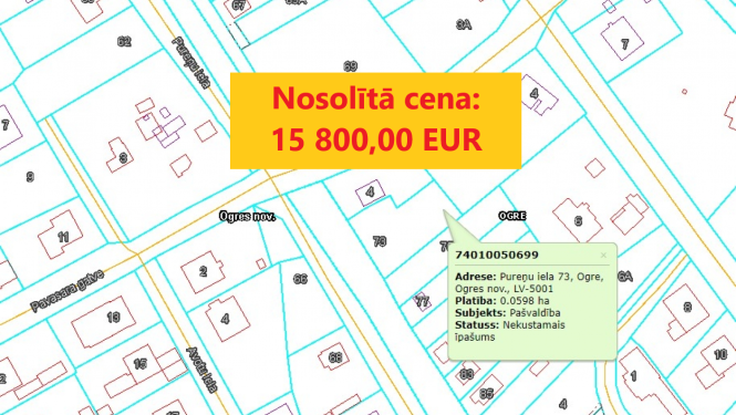 Noslēgusies izsole Pureņu ielā 73, Ogrē.