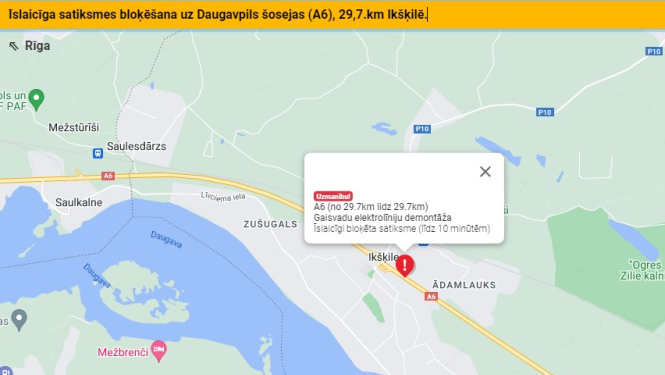 Satiksmes ierobežojums Ikšķilē