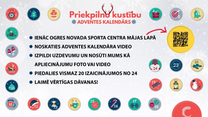 Afiša Sporta centra organizētam kustību Adventes kalnedāram. 