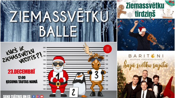 Ziemassvētku pasākumu plakātu kolāža 12.2023.