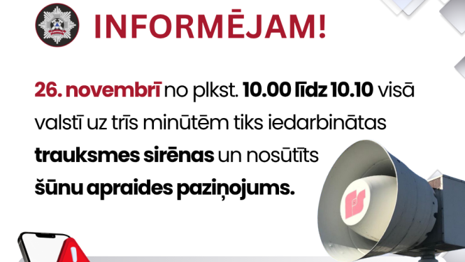 Trauksmes sirēnu pārbaudes plakāts