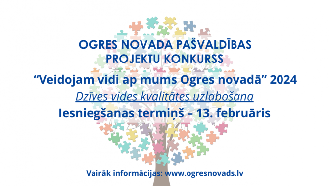 Afiša: Ogres novada pašvaldības projektu konkurss "Veidojam vidi ap mums Ogres novadā" 2024