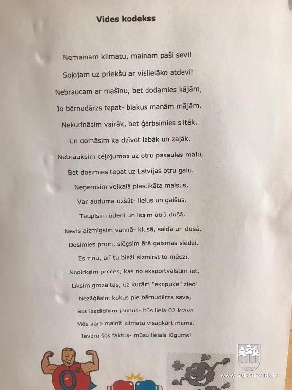 Ogresgala bērnudārzā prot racionāli un taupīgi izmantot resursus