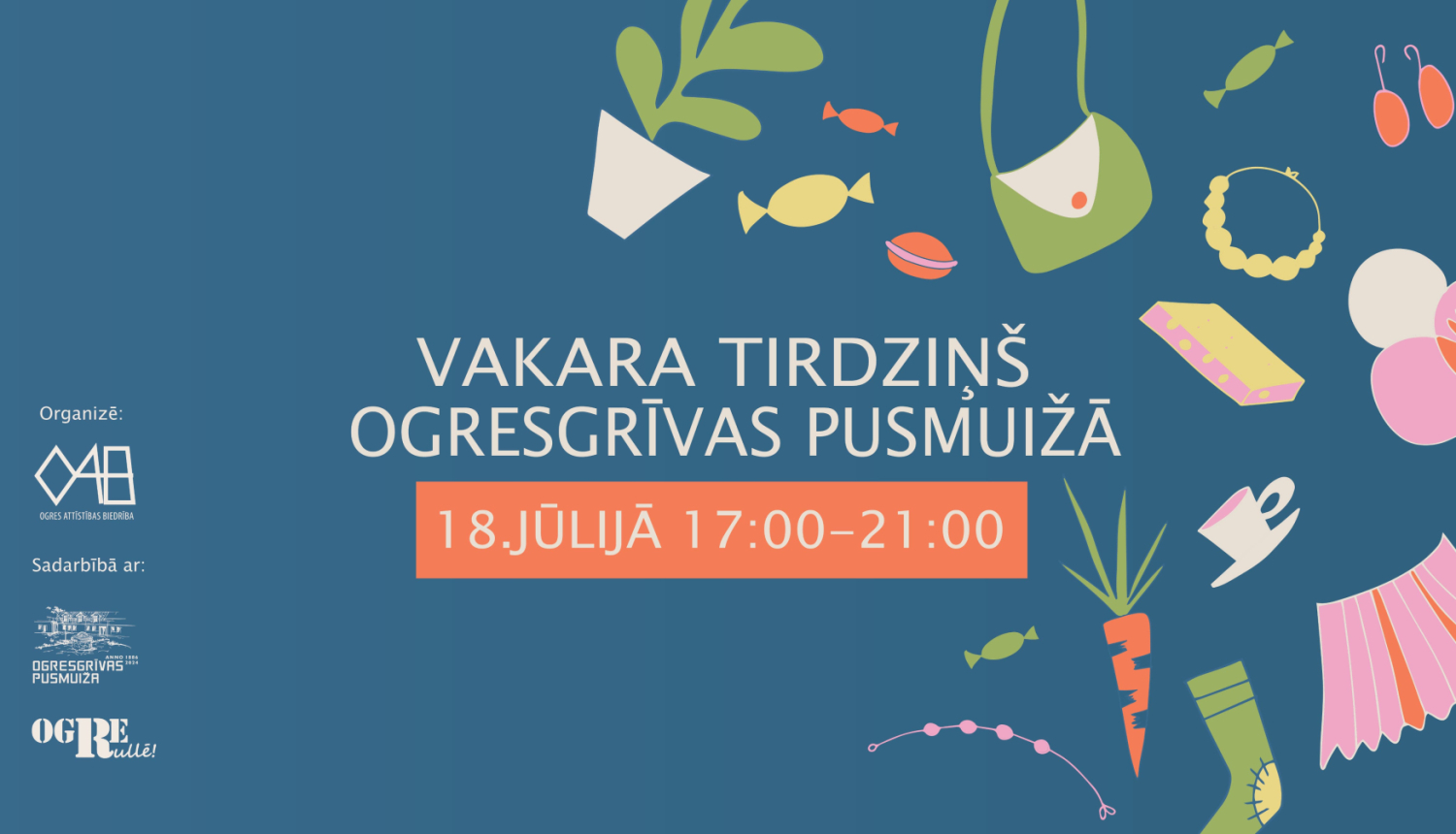 18.jūlijā no plkst. 17.00 līdz 21.00, Ogresgrīvas pusmuižas atjaunotajā staļļa ēkā un tās pagalmā (Ogrē, Rīgas ielā 14a) notiks vasarīgs vakara tirdziņš. 