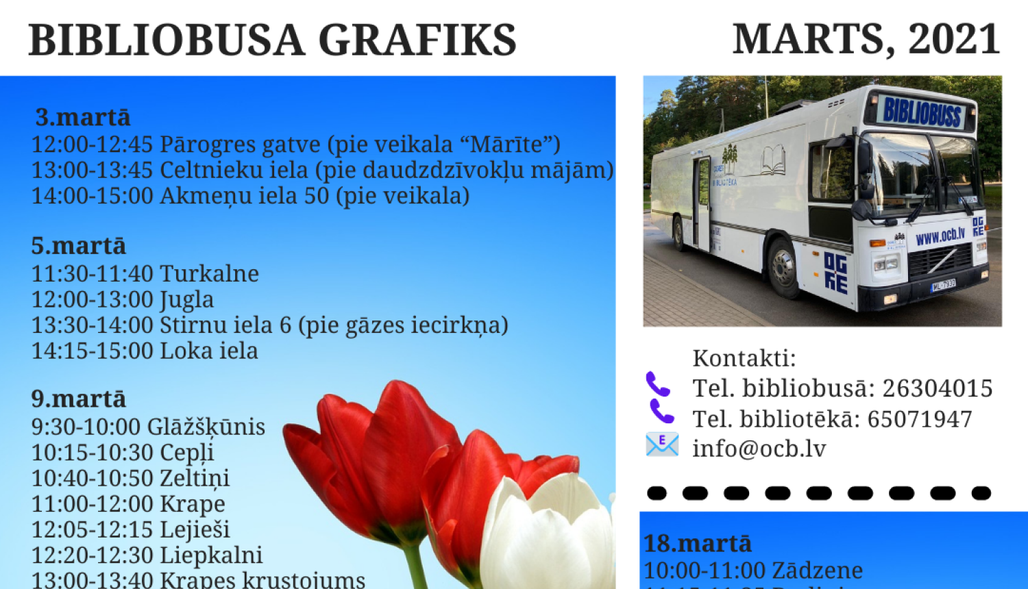 Bibliobusa grafiks martā